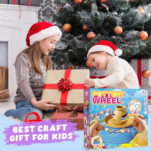 Pottery Wheel for Kids with Air Dry Clay Kit, 12 Paints & Tools, Ages 6-12 - color: pink/purple