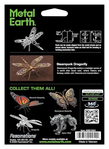 Fascinations Metal Earth Steampunk Dragonfly 3D Metal Model Kit Bundle with Tweezers