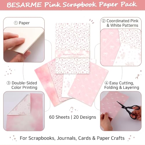 Pink Scrapbook Paper Pack, 60 Sheets, 14 x 21 cm - color: Romantic