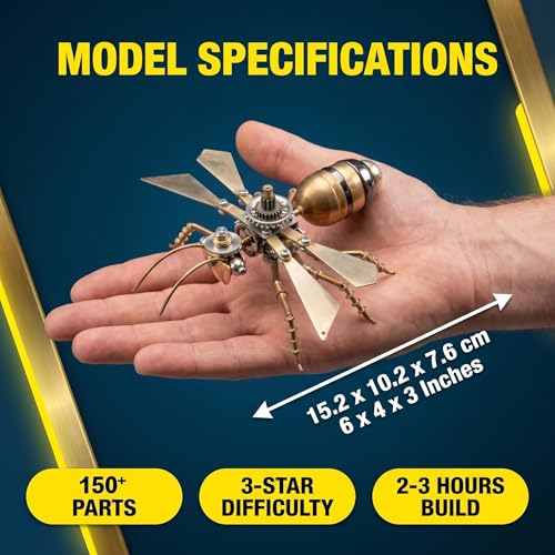 3D Metal Puzzle Mechanical Model Kit Steampunk Bee Insect 150+ Parts 2-3 Hours Build No Glue Screw Assembly Ideal Gift for Hobbyists Men Teens 14+ (Flying Ants) - style: Flying Ants
