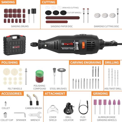 GOXAWEE Mini Rotary Tool Kit with Flex Shaft & Keyless Chuck -140Pcs, Black - color: Black Rotary Tool Kit