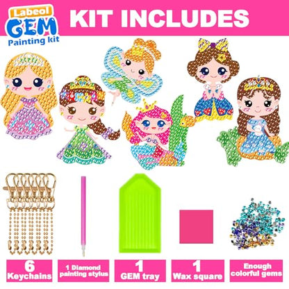 Labeol Diamond Art Kits for Kids with 5D Diamond Creat Your Own GEM Keychains Arts and Crafts for Kids Ages 8-12 Christmas Stocking Birthday Gifts for Kids 6+ - style: Princess