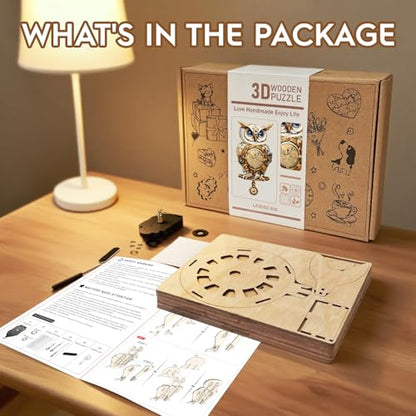 3D Wooden Puzzles for Adults-Owl Clock Puzzle-Adult Crafts - color: Owl Clock