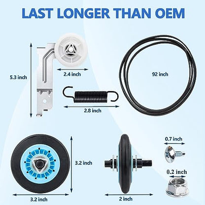 【Upgraded】Dryer Roller Replacement Part for Samsung DV42H5000EWA3 DV45H7000EWA2 DV48H7400EWA2 DV42H5200EPA3 DV40J3000EWA2, DC97-16782A Dryer Roller DC93-00634A Idler Pulley 6602-001655 Dryer Belt Kit