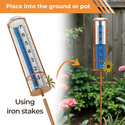 JMBay Rain Gauge Outdoor, Freeze Proof Rain Gauges Outdoors Best Rated,7" Capacity Detachable Rain Guage with Stake for Yard,Lawn & Garden,Large Clear Number and Scale Rain Measure Gauge Water Meter - color: 3-section Flower Rain Gauge