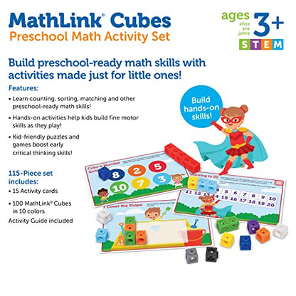 Learning Resources MathLink Cubes Preschool Math Activity Set - Classroom Must Haves, Teacher School Supplies, Toddler Montessori Toys,Building Blocks, Math Manipulatives, Homeschool Games - style: Preschool Activity Set