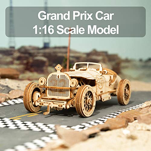 ROKR 3D Wooden Puzzle for Adults-Mechanical Car Model Kits-Brain Teaser Puzzles-Vehicle Building Kits-Unique Gift for Adults on Birthday/Christmas Day(1:16 Scale)(MC401-Grand Prix Car)