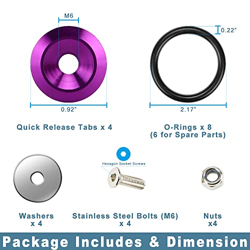 JDM Bumper Quick Release Fastener Kit 4-Piece Purple - color: Purple
