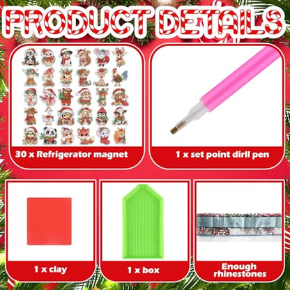 Xuhal 30 Pcs Christmas Diamond Painting Magnets Diamond Art Kits for Adults - color: Christmas