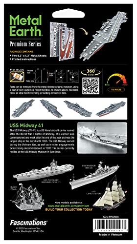 Metal Earth Premium Series USS Midway Aircraft Carrier 3D Metal Model Kit Fascinations - color: Mutli