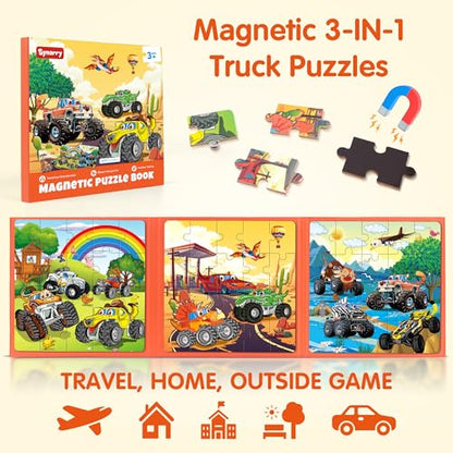 SYNARRY Monster Truck Magnetic Puzzle for Kids Ages 3-5, Travel Toys - style: Truck