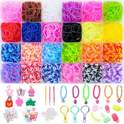 XKDOUS 24 Colors Rubber Band Bracelet Kit, Rubberband Bracelet Making Kit - color: 24 Colors 1400+