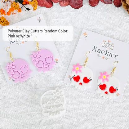Xaekicr Heart Skull Polymer Clay Cutters for Earrings – 1pc Cute Skull Clay Earring Cutters, Polymer Clay Molds, Halloween Clay Tools - color: N color