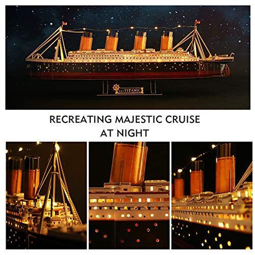 CubicFun Titanic 3D Model Ship Puzzle with LED Lights, 266 Pieces, 88 cm - style: Realistic
