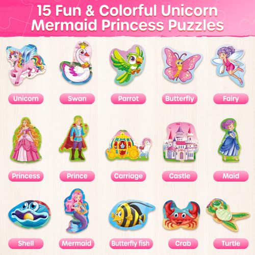 SYNARRY Magnetic Unicorn Mermaid Princess Puzzles for Kids 3-5, Travel Toys