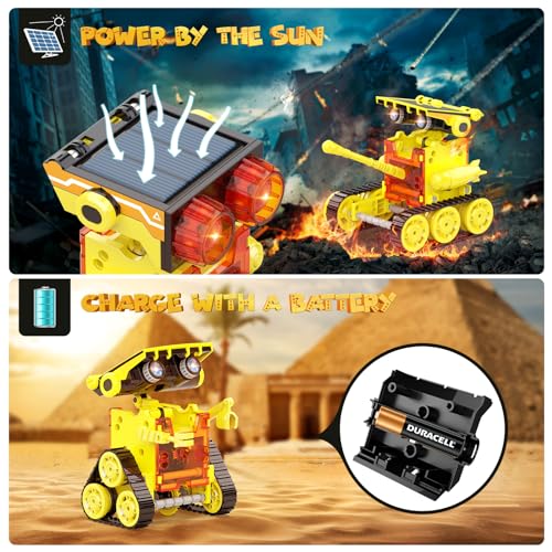 Wesfuner 30-in-1 STEM Solar Robot Kit Toys, 243 Pieces Educational Building Science Experiment Kit for Kids Aged 8-12, Birthday Gifts Kids Aged 8 9 10 11 12 13 Years Old(Yellow) - color: Yellow