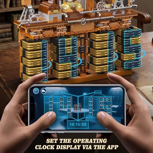 Mould King Steampunk Cube Clock Building Set, App Controlled Time Display, Industrial Oil Pump Mechanical Gear Model Kit for Adults, Creative DIY STEM Collectible Desk Decor Gift(3234+ PCS)
