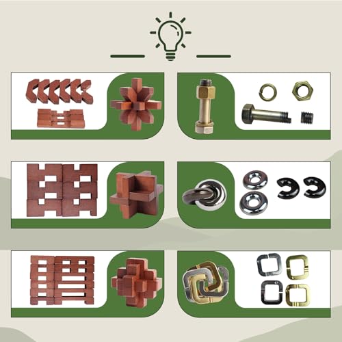 12pcs Puzzles Toys Wooden Metal Brain Teaser Puzzles Game for Adults Kids - style: Style A