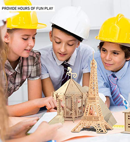 Puzzled 3D Puzzle Eiffel Tower Wood Craft Construction Kit, 52 Pieces Pack