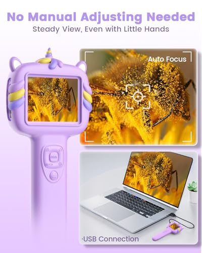 Kids Microscope Outdoor Toys - Handheld Microscopes Autofocus - color: Purple