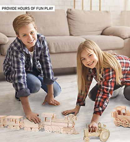 Puzzled 3D Puzzle Train Wood Craft Construction Model Kit, 233 Pieces Pack