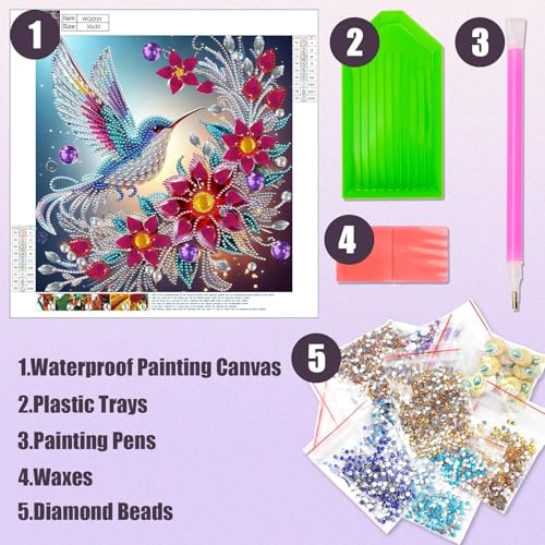JATOK Diamond Art Kits for Adults, Hummingbird, Special-Shaped Gems - color: Beige