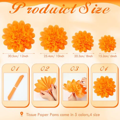 Gejoy 20 Pcs Giant Tissue Paper Flowers Orange Large 3D Wall Backdrop - color: Orange Colors