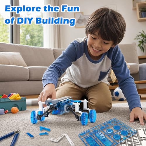 25-in-1 Solar Science Robot Kit, STEM Building Toy for Kids Ages 8+ - color: White & Blue