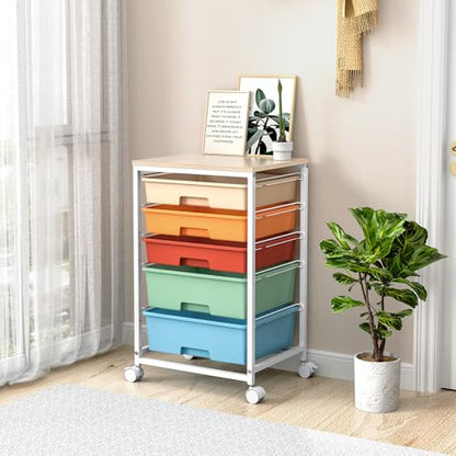 SYKIARIOL Utility Cart with Drawers,5 Drawers Storage Cart,Macaron - color: Macaron