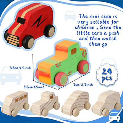Chivao 24 Pcs Unfinished Wooden Cars, Kids Paintable DIY Toys,Novelty Style - color: Novelty Style
