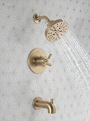Delta Faucet Saylor 17 Series Gold Shower Valve Trim Kit with H2Okinetic Shower Head, Delta Shower System, Shower Faucet Set, Shower Head and Handle, Champagne Bronze T17235-CZ (Valve Not Included) - color: Champagne Bronze