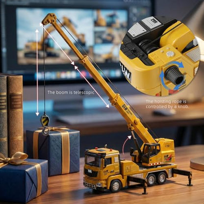 Crane Truck Toy with Telescopic and Metal Hook 360° Rotating Base 1/40