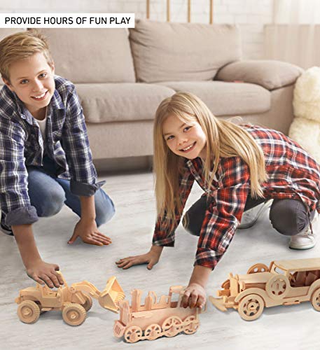 Puzzled 3D Puzzle Rolling Locomotive Train Wood Craft Construction Model Kit, Fun & Educational DIY Wooden Toy Assemble Unfinished Crafting Hobby Puzzle to Build & Paint for Decoration 30 Pieces Pack