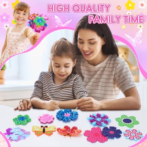 MUNDIDO Poke in Fun Art Flower Bouquet, Mess Free Paper Craft Kits for Kids, DIY Creative Activity Gifts for 6 7 8 9 10 Year Old Girls, Birthday Gifts for Girls Boys Age 5-12