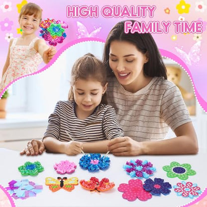 MUNDIDO Poke in Fun Art Flower Bouquet, Mess Free Paper Craft Kits for Kids, DIY Creative Activity Gifts for 6 7 8 9 10 Year Old Girls, Birthday Gifts for Girls Boys Age 5-12