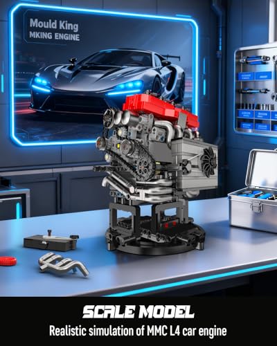 Mould King 10235 Model Engine Kit that Runs- Build Your Own STEM Car Engine Model, MMC Car L4 Model Engine Kit for Adults Collections Home or Office Décor (811+PCS) - style: MK-10235 engine