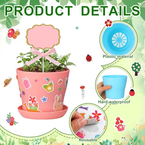 Funnymoom 48 Pcs DIY Flower Pot Craft Kit for Kids Plastic Paintable, Clean