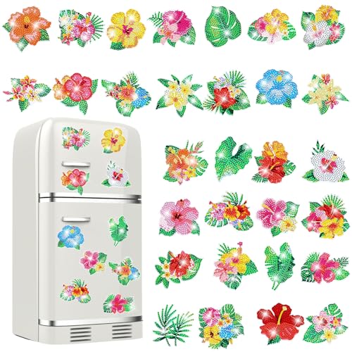 Remuuly 30 Pcs Hawaiian Diamond Painting Magnets Diamond Art Kits for Adult - color: Floral
