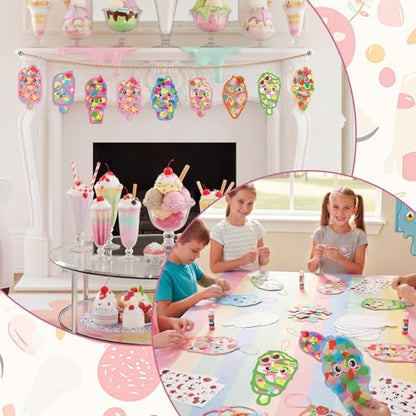 DoubleFill 48 Pcs Summer Ice Cream Suncatchers Craft Kits DIY Summer Ice Cream Stained Glass Effect Tissue Paper Kits Bulk for Window Decor Home Ornament Party Favors Art Activities - style: Summer Ice Cream