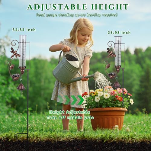 Solar Rain Gauge Outdoor, 7" Tube Dragonfly Rain Gauges - color: Dragonfly