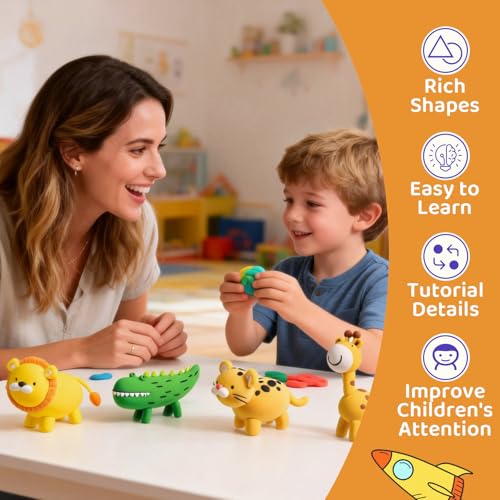Both idea Air Dry Clay Kit Air Clay Kit Air Dry Clay Kits for Kids Air Clay Craft Clay Set Molding Foam Soft Air Dough Clay Craft for Classroom DIY Projects Brthday Gifts Party - style: Wild Kingdom