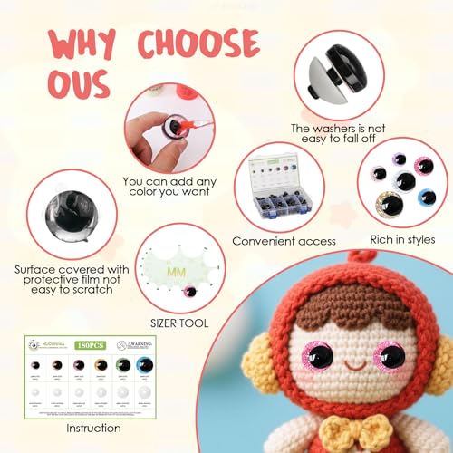 MUCUNNIA 180pcs 12-30mm 3D Mermaid Moon Safety Eyes for Dolls with Washers - color: moon new glitter
