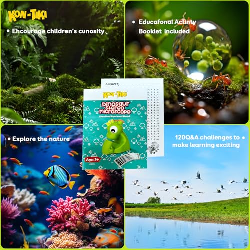 KON-TIKI Kids Dinosaur Microscope Viewer, Image Viewer with Stereo Goggles, 20 Micro Film Slides, 60 Science Images, LED Light, Q&A Learning Booklet, Educational STEM Toy Gift for Boys & Girls Age 3+