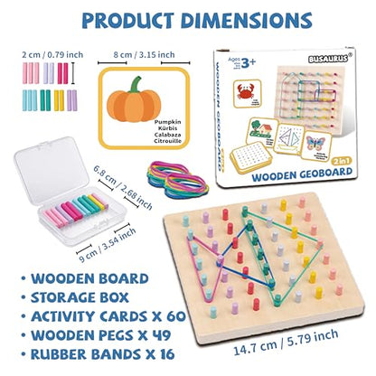 Wooden Peg Board and Geoboard for Kids Age 5+, Montessori Fine Motor Toy