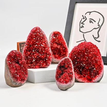 1Pc Claret Raw Geode, Crystal Cluster for Home Feng Shui Ornaments Energy Stone Healing Tools Meditation Feng Shui Decoration,Stone Display Piece, Mineral Specimen (200-300g) - size: 200-300g