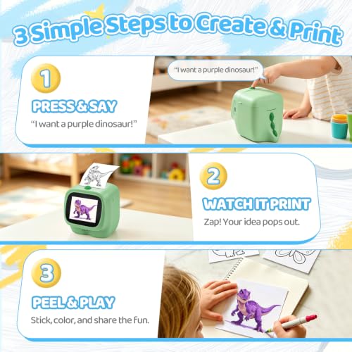 AI Voice Sticker Maker for Kids, Mini Thermal Printer, Red Dino - color: Red