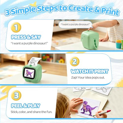 AI Voice Sticker Maker for Kids, Mini Thermal Printer, Red Dino - color: Red