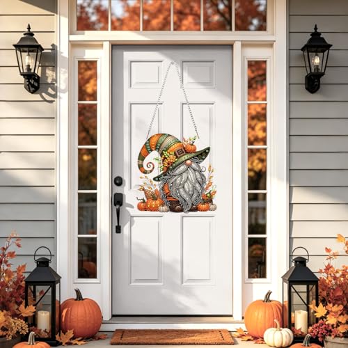 NAIMOER Halloween Diamond Art Hanging Kits for Adults, Fall Gnome 5D Special Shaped Rhinestone, DIY Acrylic Diamond Art Painting Window Pendants Home Garden Wall Hanging Ornament Kits, Double Sided - color: Halloween Gnome