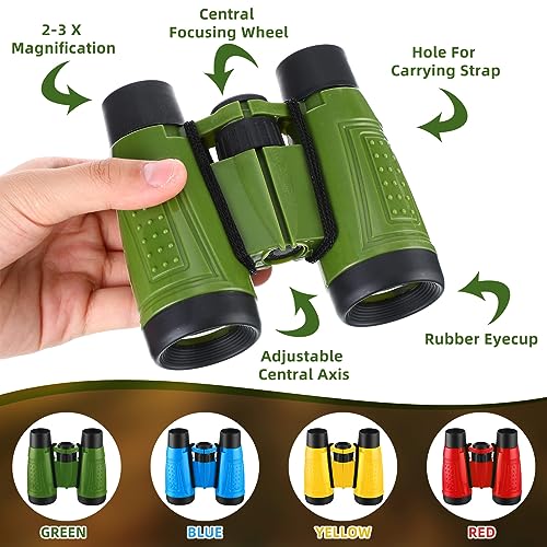 Wettarn 24 Pack Christmas Kid Mini Binocular Compass Magnifying Glass Set for 3-12 Years Boy Girl Toddler Gifts Small Compact Telescope Binocular for Bird Watching Outdoor Camping Hiking Exploring