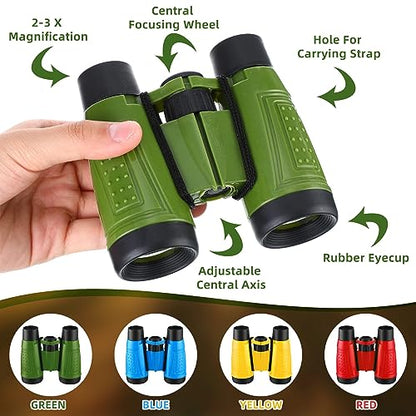 Wettarn 24 Pack Christmas Kid Mini Binocular Compass Magnifying Glass Set for 3-12 Years Boy Girl Toddler Gifts Small Compact Telescope Binocular for Bird Watching Outdoor Camping Hiking Exploring